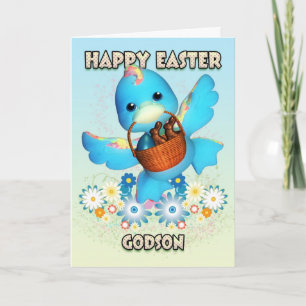 Cartão De Festividades Godson Easter Card - Cute Duck With Basket Of Trea