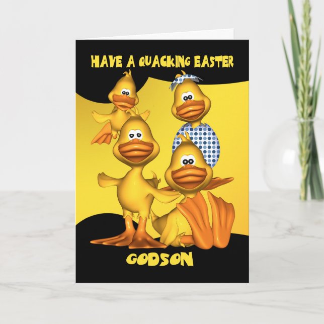 Cartão De Festividades Godson, Easter Card With Fun Ducks Quacking Easter (Frente)