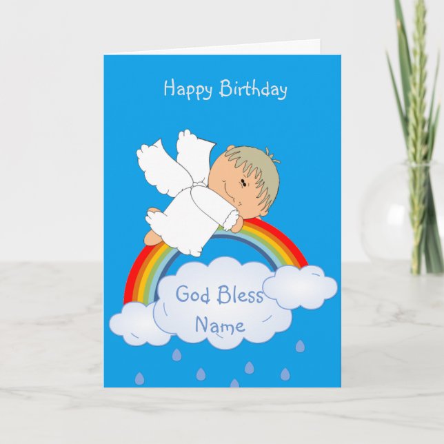 Cartão De Festividades Godson Gift Cute Angel Rainbow Personalized (Frente)