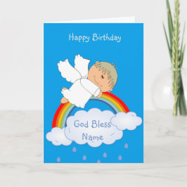 Cartão De Festividades Godson Gift Cute Angel Rainbow Personalized