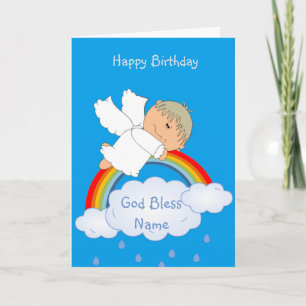 Cartão De Festividades Godson Gift Cute Angel Rainbow Personalized