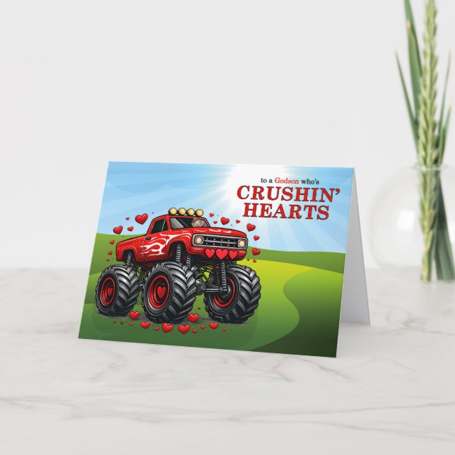 Cartão De Festividades Godson Valentine Monster Truck Crushin' Hearts (Frente)