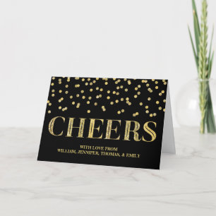 Cartão De Festividades Gold Black Glitter Confetti Cheers Christmas Card