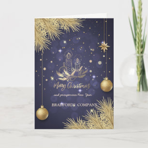 Cartão De Festividades Gold Candle,Balls,Pine Tree BranchesSnowflakes