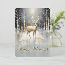 Gold Christmas Reindeer Holiday Card