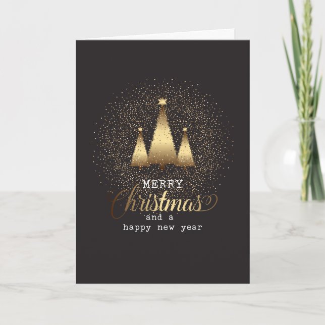 Cartão De Festividades Gold Christmas Trees Photo Folded Card (Frente)