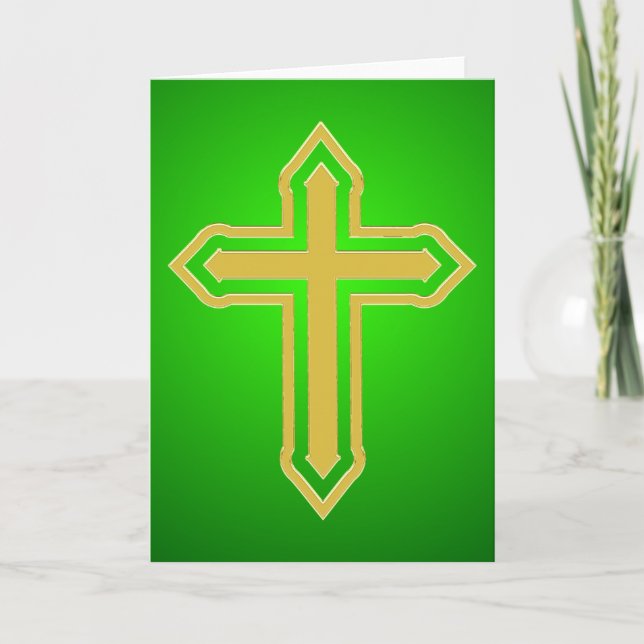 Cartão De Festividades Gold Cross Green backgound (Frente)