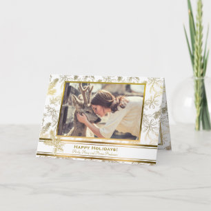 Cartão De Festividades Gold Elegance Engraved Holly Custom Photo