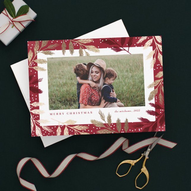 Cartão De Festividades Gold Foil Branches 3 Foto Natal (Criador carregado)