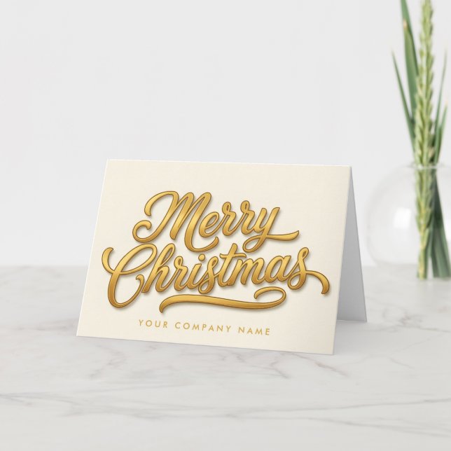 Cartão De Festividades Gold Foil Retro Script Merry Christmas (Frente)