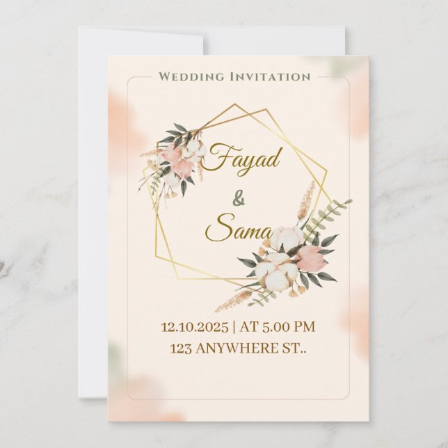 Cartão De Festividades Gold Foil Style Wedding Invitation | Elegant Scrip (Frente)