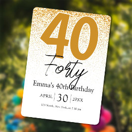Cartão De Festividades Gold glitter handwritten 40th birthday invitation