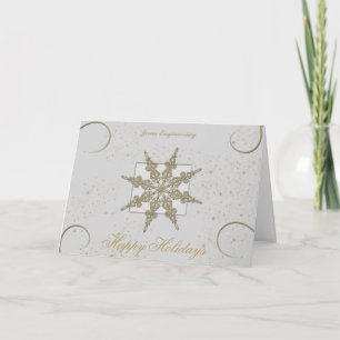 Cartão De Festividades Gold Glitter Snowflake on Winter White Background