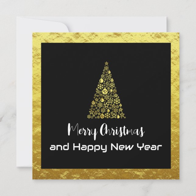 Cartão De Festividades Gold greeting card Merry Christmas Happy New Year (Frente)