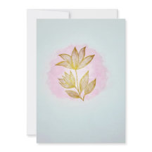 Gold Line Floral on Pink Watercolor Wash