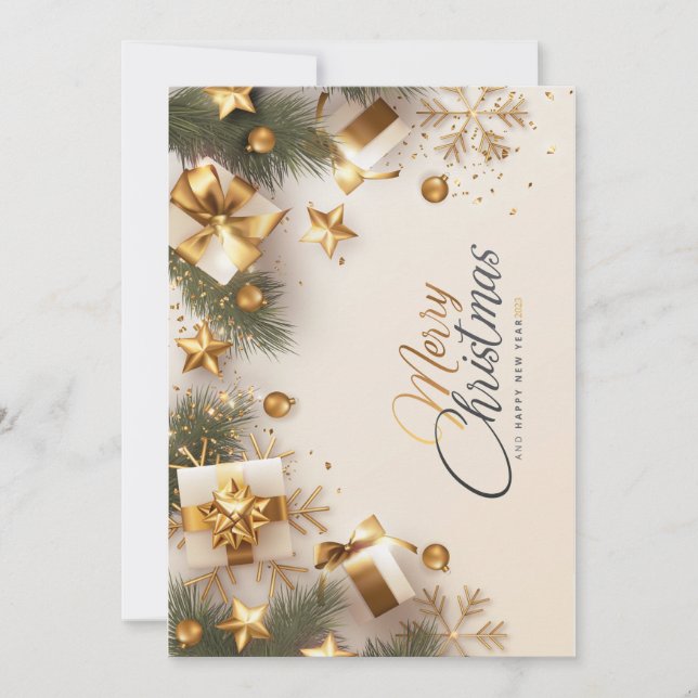 Cartão De Festividades Gold merry Christmas card  (Frente)