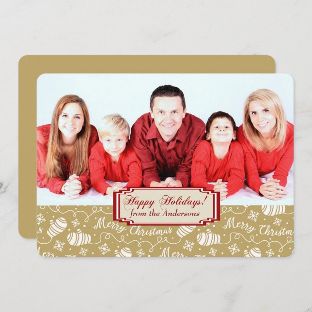 Cartão De Festividades Gold Mittens Border Template Christmas Flat Card (Frente/Verso)