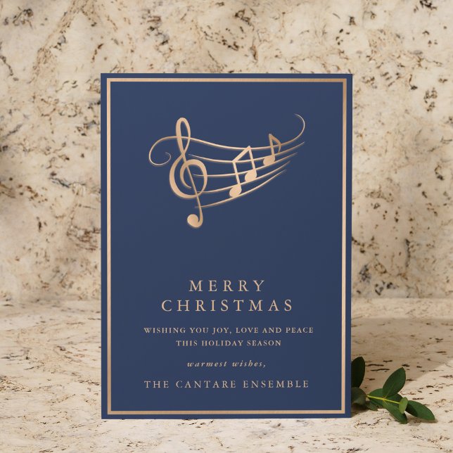 Cartão De Festividades Gold Music Notes Elegant Musical Christmas Card (Criador carregado)