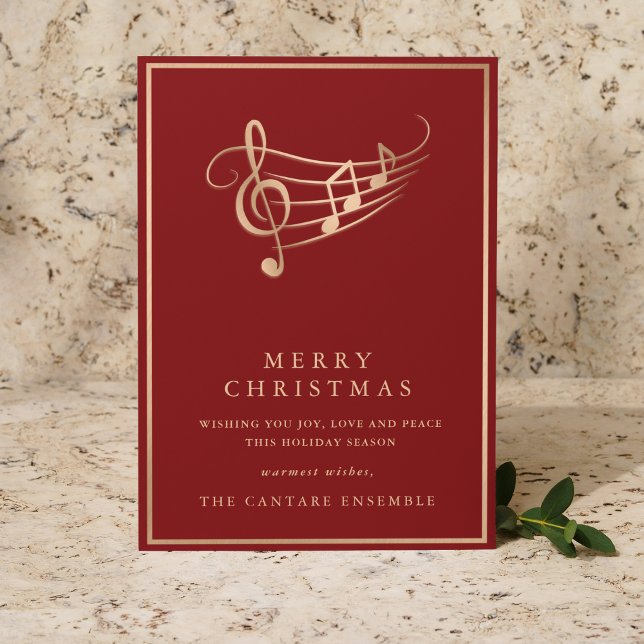 Cartão De Festividades Gold Music Notes Elegant Musical Christmas Card (Criador carregado)