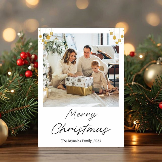 Cartão De Festividades Gold Ornament Christmas Photo Greeting Card (Criador carregado)