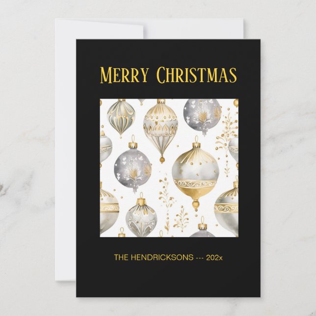 Cartão De Festividades Gold Silver Black Ornaments Christmas Card (Frente)