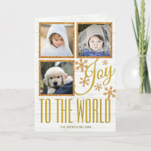 Cartão De Festividades Gold Snowflake Joy To The World 3 Photo