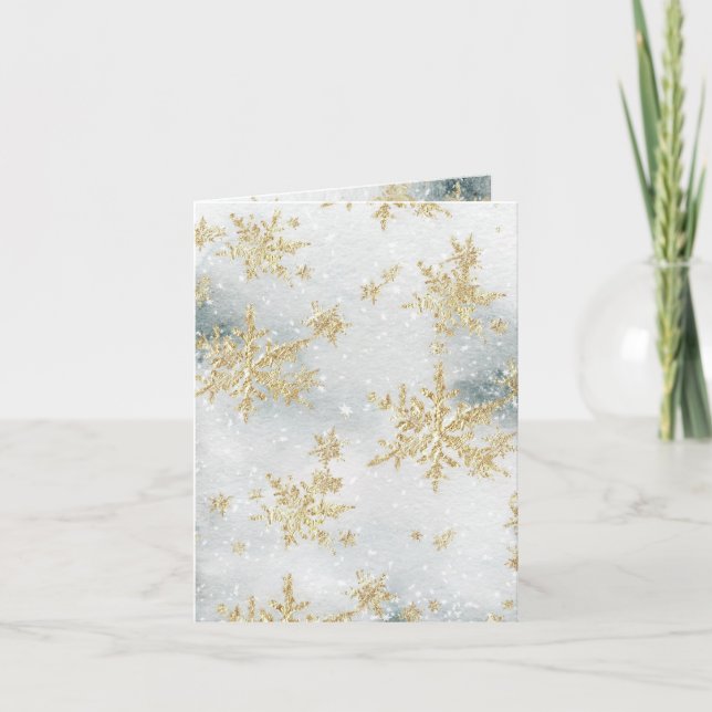 Cartão De Festividades Gold Snowflakes Snowy Winter Ice (Frente)