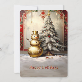 Cartão De Festividades Gold Snowman Christmas Tree Holiday Card