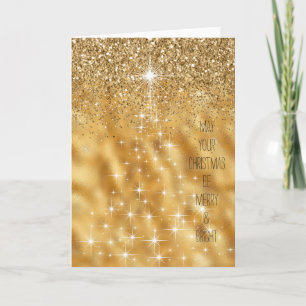 Cartão De Festividades Gold Sparking Lights Merry & Bright Christmas Tree