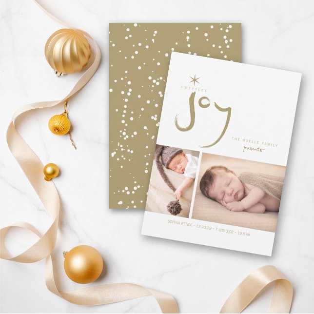 Cartão De Festividades Gold Sweetest Joy Cute Baby First Christmas Photo (Criador carregado)