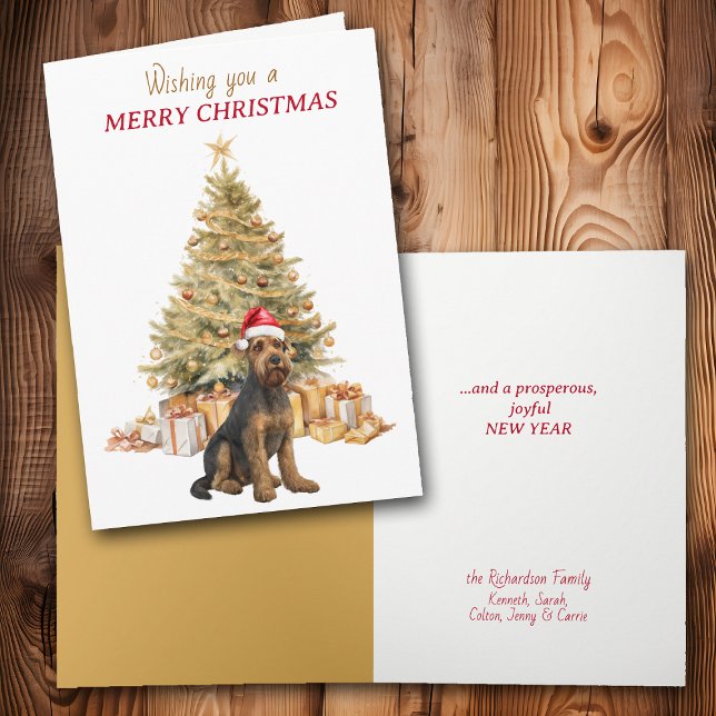 Cartão De Festividades Gold Tree Airedale Terrier Dog Christmas Card (Criador carregado)