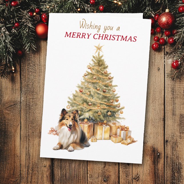 Cartão De Festividades Gold Tree Shetland Sheepdog Christmas Card (Criador carregado)