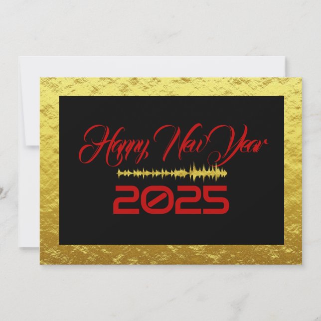 Cartão De Festividades Golden & black wish card New Year with sound wave (Frente)