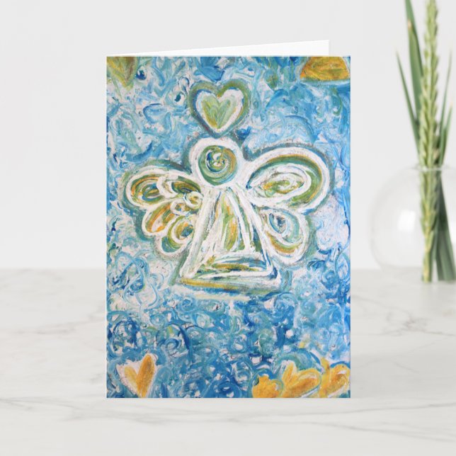Cartão De Festividades Golden Blue Angel Greeting Card (Frente)