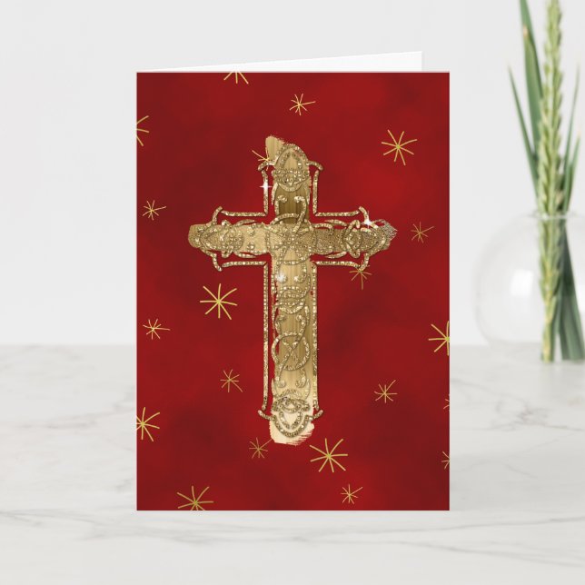 Cartão De Festividades Golden Cross Christmas Greeting Card (Frente)