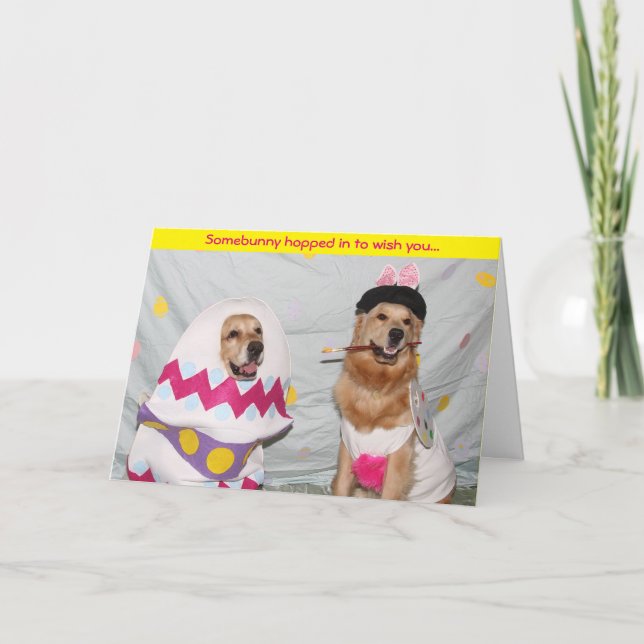 Cartão De Festividades Golden Easter Bunny Painting Easter Egg (Frente)
