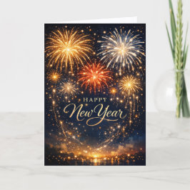 Cartão De Festividades Golden Fireworks Night Sky New Year