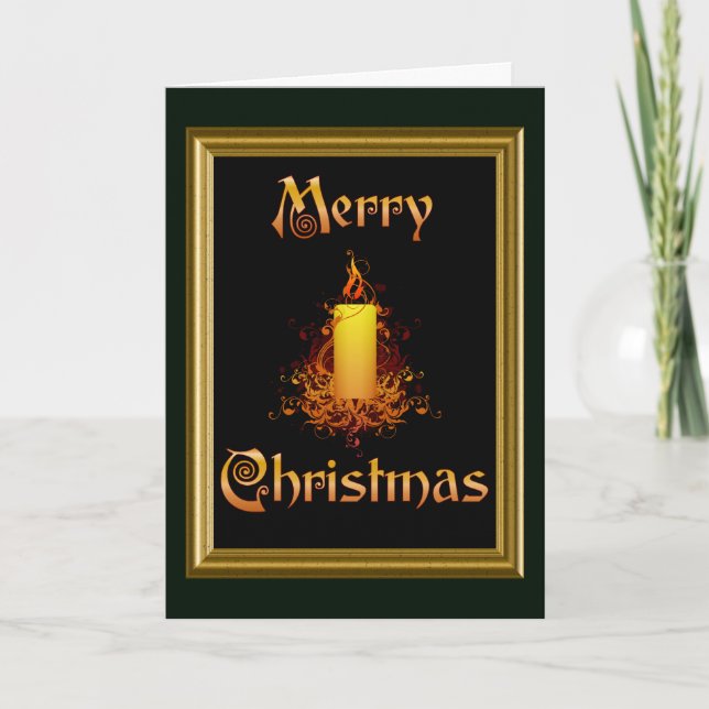Cartão De Festividades Golden Floral Candle - Merry Christmas (framed) (Frente)
