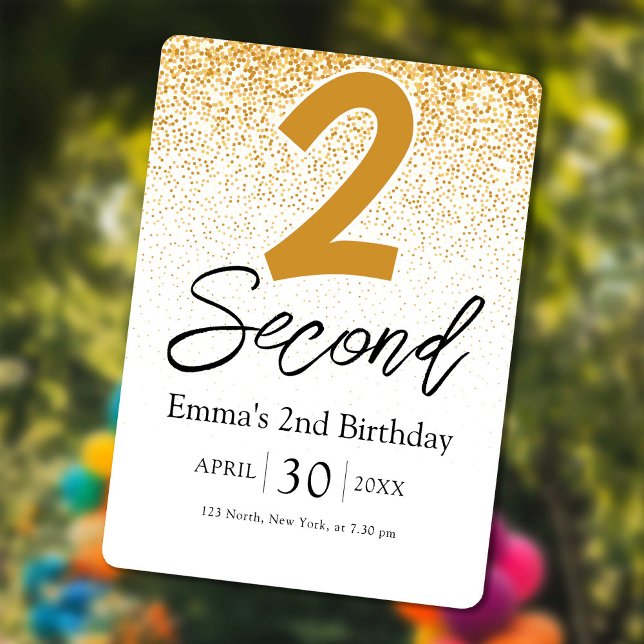 Cartão De Festividades golden glitter baby 2nd birthday invitations card (golden glitter baby 2nd birthday invitations card)