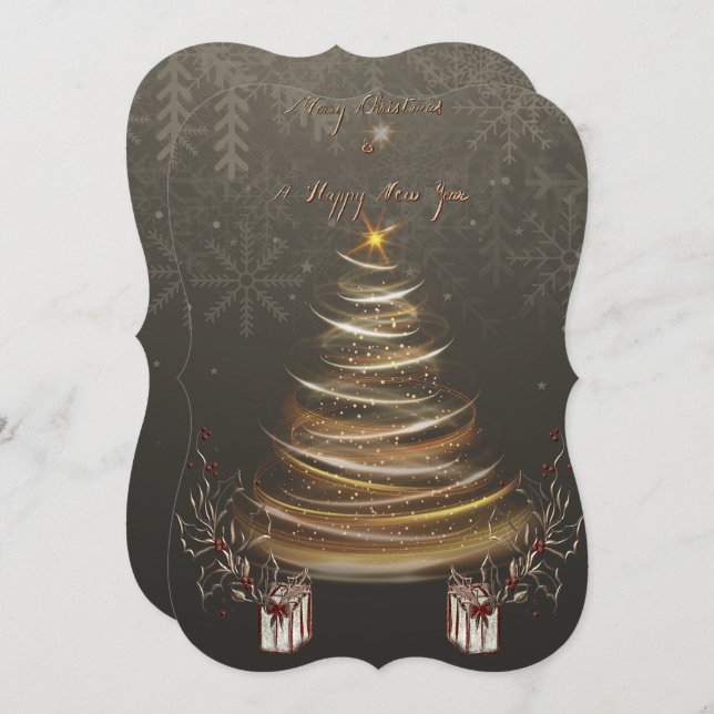 Cartão De Festividades Golden Glow Christmas Holiday Christmas Card  (Frente/Verso)