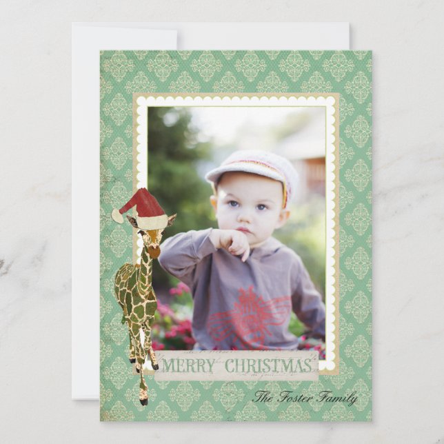 Cartão De Festividades Golden Jade Giraffe Christmas Photo Card (Frente)