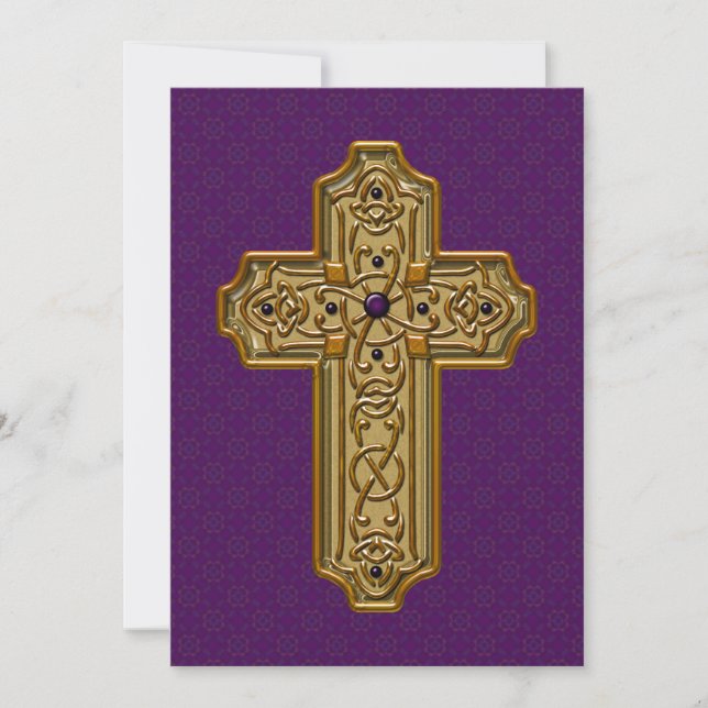 Cartão De Festividades Golden Metallic Cross Purple Decorative Background (Frente)