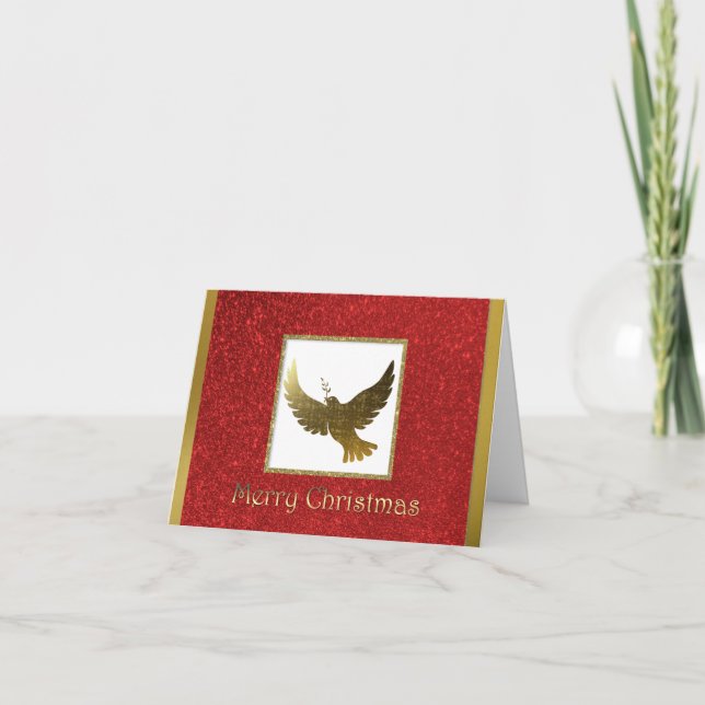 Cartão De Festividades Golden Peace Dove Christmas Greeting Card (Frente)