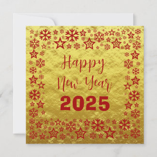 Cartão De Festividades Golden red Square wish card with golden stars