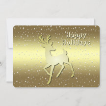 Golden Reindeer Snowy Holiday Card