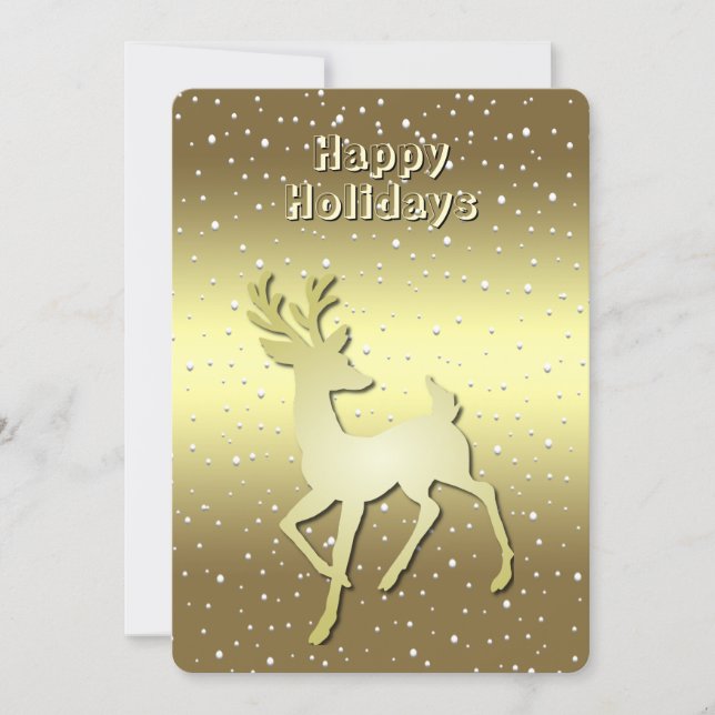 Cartão De Festividades Golden Reindeer Snowy Holiday Card (Frente)
