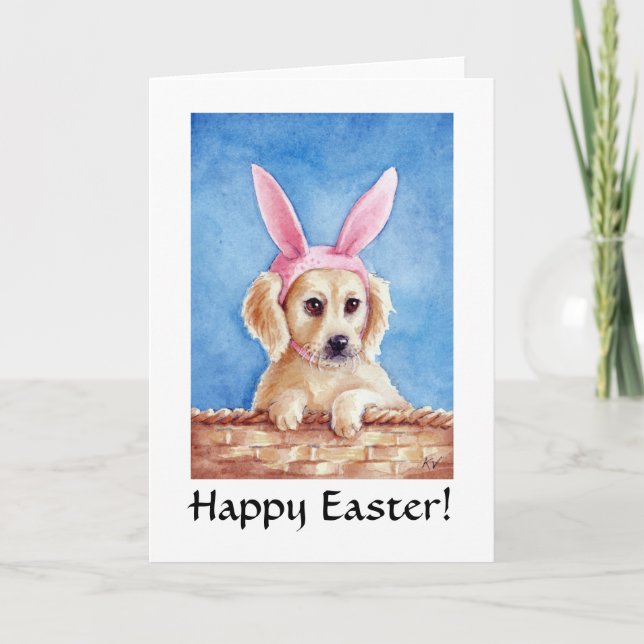 Cartão De Festividades Golden Retriever as Easter Bunny card (Frente)