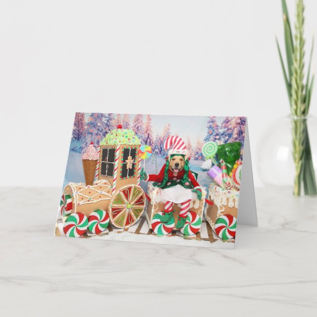 Cartão De Festividades Golden Retriever Christmas Candy Train (Frente)