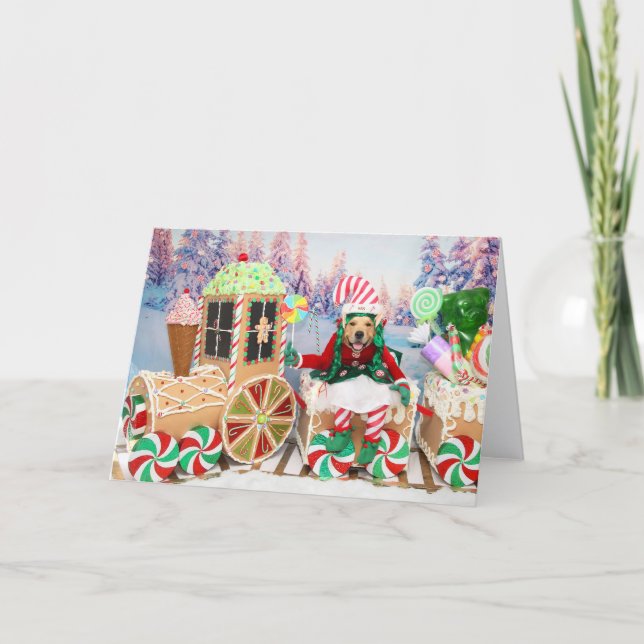 Cartão De Festividades Golden Retriever Christmas Candy Train (Frente)