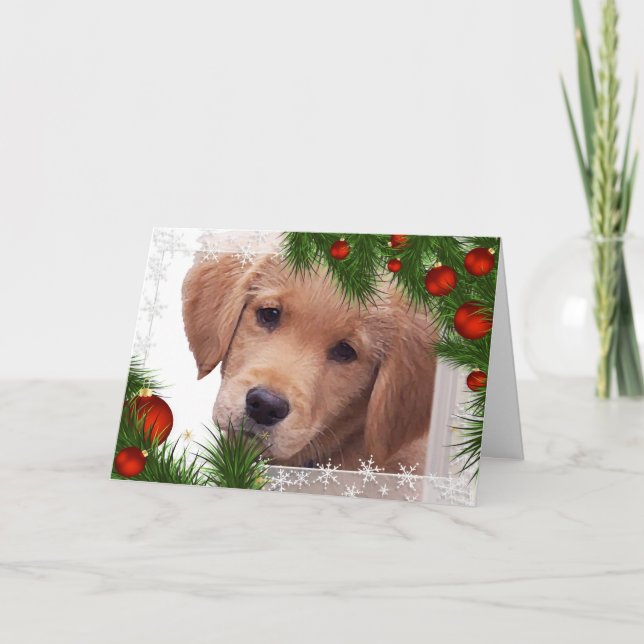 Cartão De Festividades Golden Retriever Christmas Card- Cute Dog Puppy (Frente)